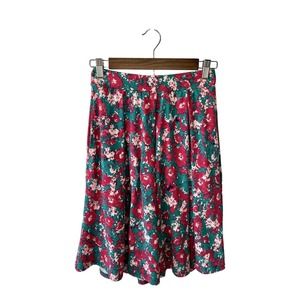 LuLaRoe Skirt Women's Size XS Pink/Teal Print Midi A-Line Stretch Waist